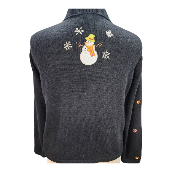 Designers Originals Studio Sweater Women’s LARGE Christmas Black Snowman Holiday - Picture 3 of 16